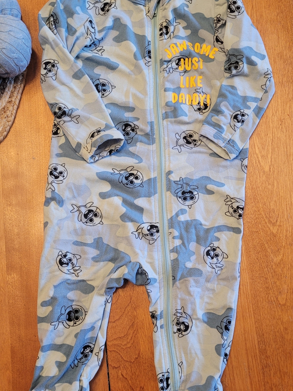 Nickelodeon Light Blue Camo Shark Footie with Yellow 'Jawsome' Text
